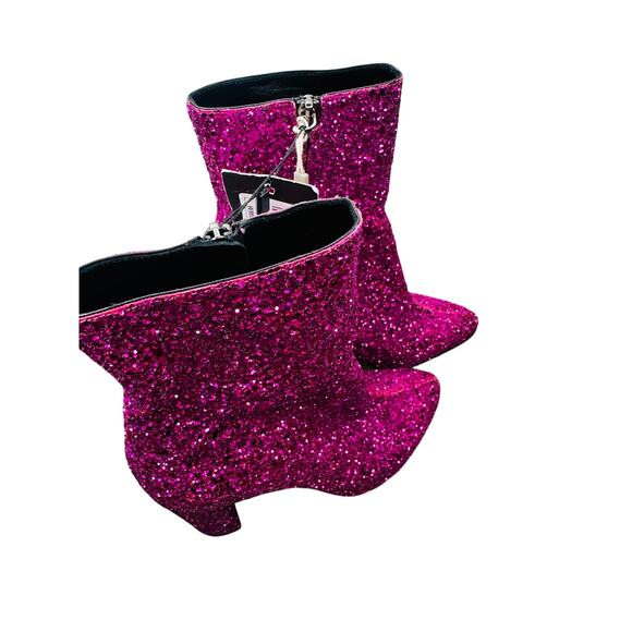 NEW SAINT LAURENT Fuchsia Pink Glitter Heeled Side Zip Bootie size 36.5 US 6.5 - Picture 5 of 14